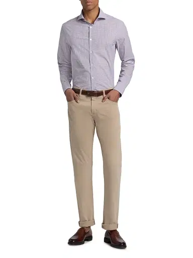 Canali Men's Micro Checked Cotton Sport Shirt - Purple | Thumbnail 2 Canali Men's Micro Checked Cotton Sport Shirt - Purple | Thumbnail 2