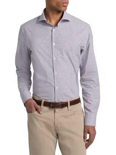 Canali Men's Micro Checked Cotton Sport Shirt - Purple | Thumbnail 3 Canali Men's Micro Checked Cotton Sport Shirt - Purple | Thumbnail 3
