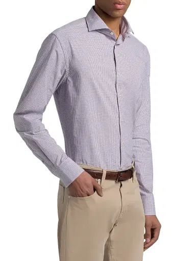 Canali Men's Micro Checked Cotton Sport Shirt - Purple | Thumbnail 4 Canali Men's Micro Checked Cotton Sport Shirt - Purple | Thumbnail 4