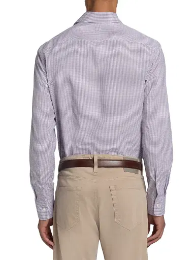 Canali Men's Micro Checked Cotton Sport Shirt - Purple | Thumbnail 5 Canali Men's Micro Checked Cotton Sport Shirt - Purple | Thumbnail 5