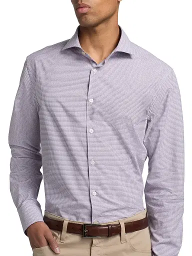 Canali Men's Micro Checked Cotton Sport Shirt - Purple | Thumbnail 6 Canali Men's Micro Checked Cotton Sport Shirt - Purple | Thumbnail 6