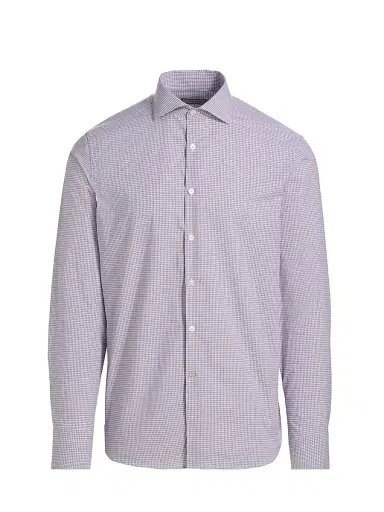 Canali Men's Micro Checked Cotton Sport Shirt - Purple | Thumbnail 1 Canali Men's Micro Checked Cotton Sport Shirt - Purple | Thumbnail 1