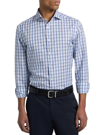 Canali Men's Plaid Cotton-Linen Sport Shirt - Blue - Size Medium | Thumbnail 3 Canali Men's Plaid Cotton-Linen Sport Shirt - Blue - Size Medium | Thumbnail 3