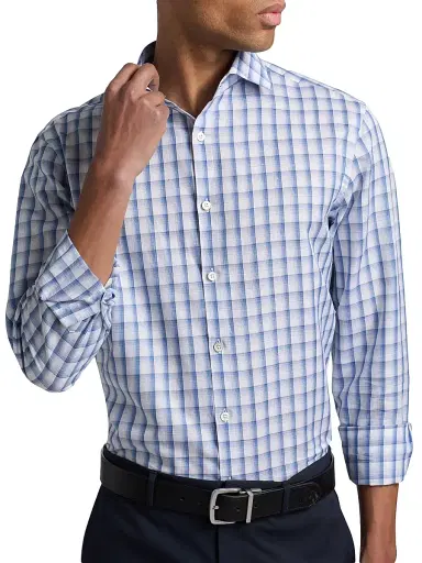 Canali Men's Plaid Cotton-Linen Sport Shirt - Blue - Size Medium | Thumbnail 6 Canali Men's Plaid Cotton-Linen Sport Shirt - Blue - Size Medium | Thumbnail 6