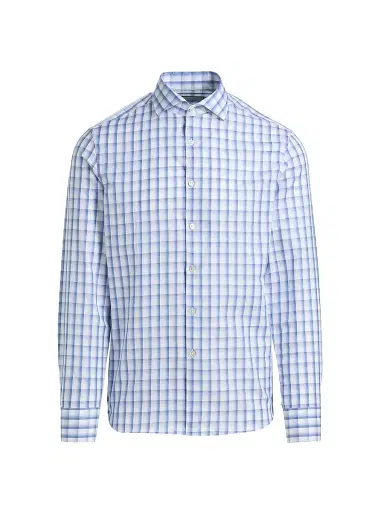 Canali Men's Plaid Cotton-Linen Sport Shirt - Blue - Size Medium | Thumbnail 1 Canali Men's Plaid Cotton-Linen Sport Shirt - Blue - Size Medium | Thumbnail 1