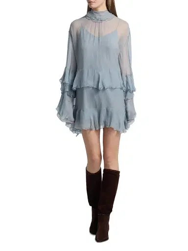 Chloé Women's Silk Georgette Tiered Minidress - Sandy Black | Thumbnail 2