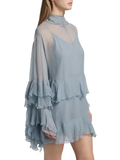 Chloé Women's Silk Georgette Tiered Minidress - Sandy Black | Thumbnail 4