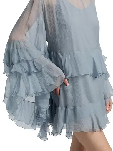 Chloé Women's Silk Georgette Tiered Minidress - Sandy Black | Thumbnail 6