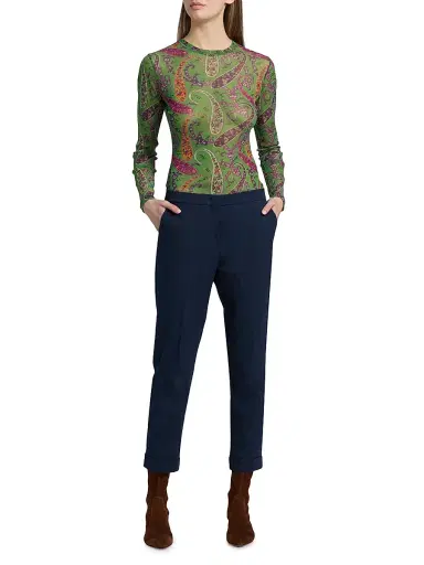 Etro Women's Milano Cotton Cigatette Trousers - Corda Scuro | Thumbnail 2 Etro Women's Milano Cotton Cigatette Trousers - Corda Scuro | Thumbnail 2