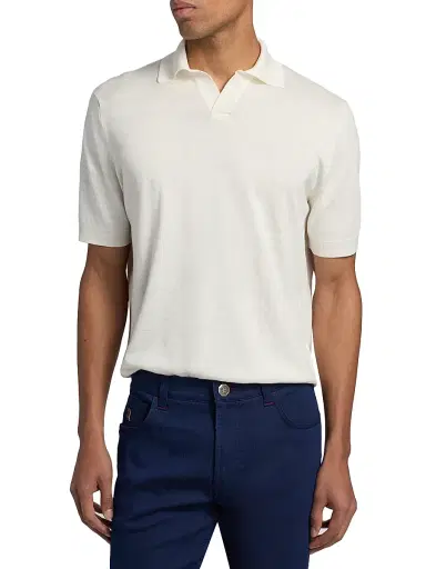Stefano Ricci Men's Silk-Linen-Cotton Polo Shirt - White - Size 46 | Thumbnail 3 Stefano Ricci Men's Silk-Linen-Cotton Polo Shirt - White - Size 46 | Thumbnail 3