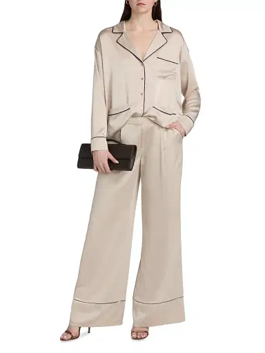 L'AGENCE Women's Mara Satin Piped Blouse - Champagne Midnight | Thumbnail 2 L'AGENCE Women's Mara Satin Piped Blouse - Champagne Midnight | Thumbnail 2