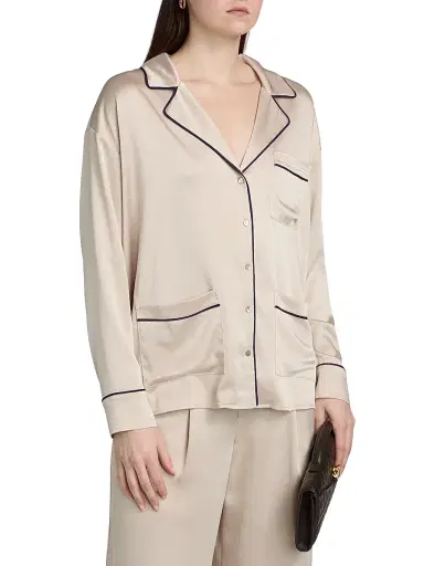 L'AGENCE Women's Mara Satin Piped Blouse - Champagne Midnight | Thumbnail 4 L'AGENCE Women's Mara Satin Piped Blouse - Champagne Midnight | Thumbnail 4
