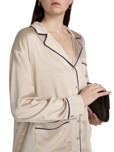 L'AGENCE Women's Mara Satin Piped Blouse - Champagne Midnight | Thumbnail 6 L'AGENCE Women's Mara Satin Piped Blouse - Champagne Midnight | Thumbnail 6