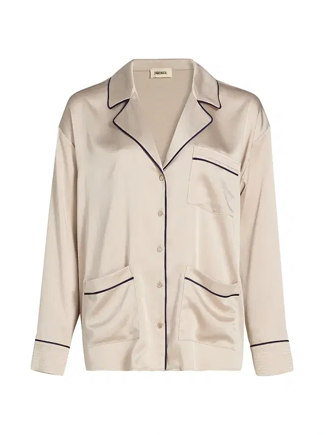 L'AGENCE Women's Mara Satin Piped Blouse - Champagne Midnight