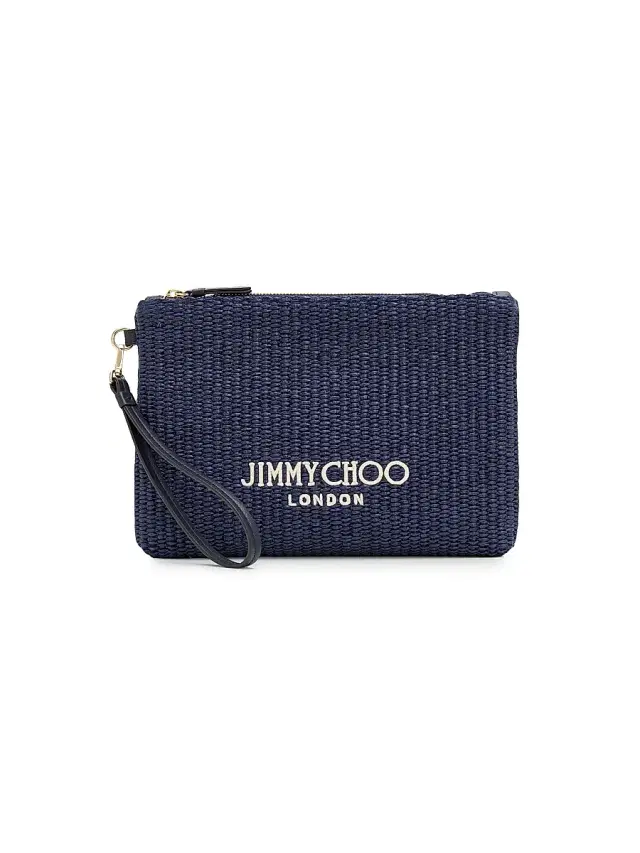 Jimmy Choo Women's Riviera Capsule Raffia Flat Pouch - Marine