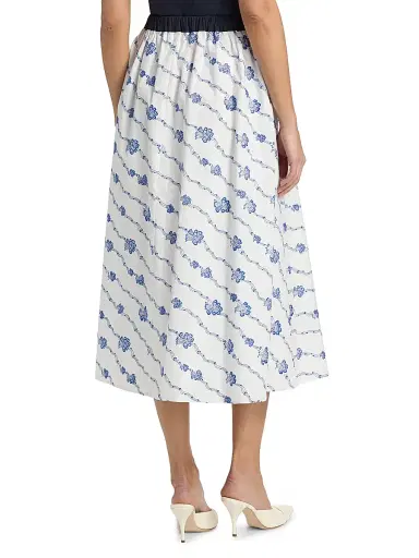 Rosie Assoulin Women's Easy Does It Floral Cotton Midi-Skirt - Blue White | Thumbnail 5 Rosie Assoulin Women's Easy Does It Floral Cotton Midi-Skirt - Blue White | Thumbnail 5
