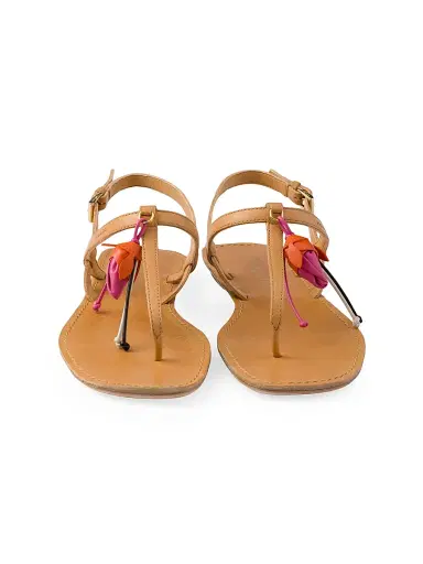 Prada Women's Antiqued Leather Thong Sandals with Floral Ornament - Beige Khaki - Size 9.5 | Thumbnail 3 Prada Women's Antiqued Leather Thong Sandals with Floral Ornament - Beige Khaki - Size 9.5 | Thumbnail 3