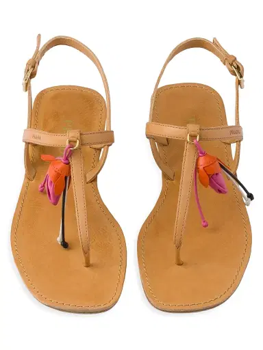 Prada Women's Antiqued Leather Thong Sandals with Floral Ornament - Beige Khaki - Size 9.5 | Thumbnail 4 Prada Women's Antiqued Leather Thong Sandals with Floral Ornament - Beige Khaki - Size 9.5 | Thumbnail 4