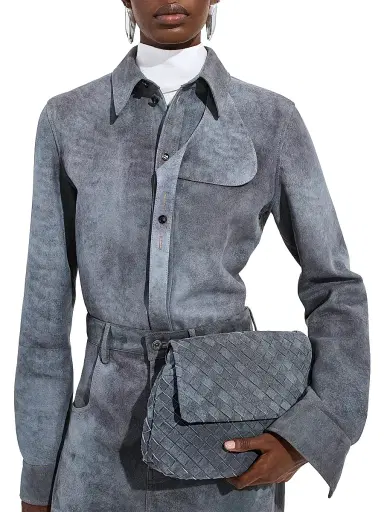 Bottega Veneta Women's Giorno Intrecciato Suede Pouch - Cloudy Indigo | Thumbnail 3