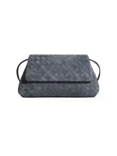 Bottega Veneta Women's Giorno Intrecciato Suede Pouch - Cloudy Indigo | Thumbnail 1