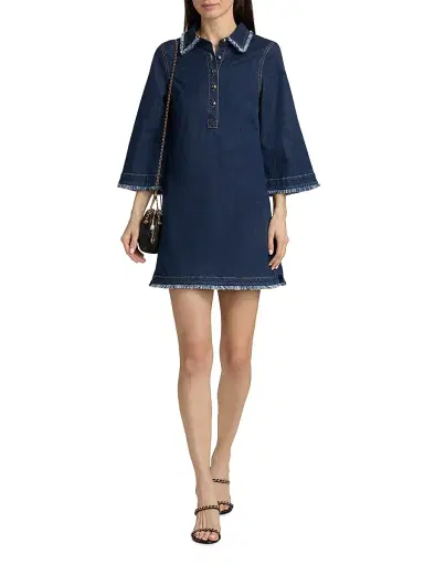 Cinq à Sept Women's Dany Bicolor Fringe Denim Minidress | Thumbnail 2 Cinq à Sept Women's Dany Bicolor Fringe Denim Minidress | Thumbnail 2