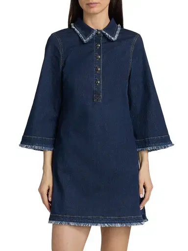 Cinq à Sept Women's Dany Bicolor Fringe Denim Minidress | Thumbnail 3 Cinq à Sept Women's Dany Bicolor Fringe Denim Minidress | Thumbnail 3