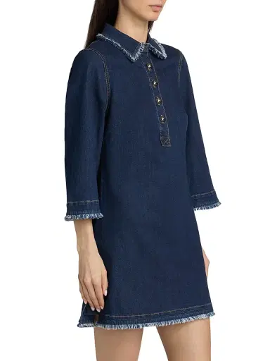 Cinq à Sept Women's Dany Bicolor Fringe Denim Minidress | Thumbnail 4 Cinq à Sept Women's Dany Bicolor Fringe Denim Minidress | Thumbnail 4