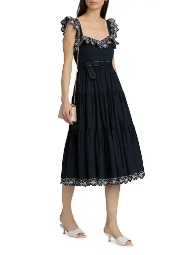 Cinq à Sept Women's Pierson Eyelet-Trim Belted Midi-Dress - Navy White - Size 16 | Thumbnail 2