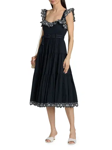 Cinq à Sept Women's Pierson Eyelet-Trim Belted Midi-Dress - Navy White - Size 16 | Thumbnail 3