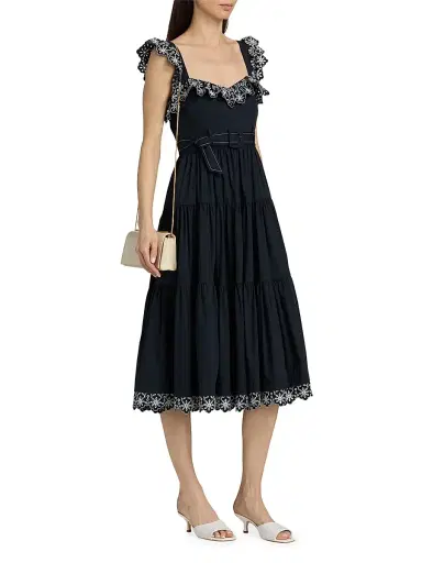 Cinq à Sept Women's Pierson Eyelet-Trim Belted Midi-Dress - Navy White - Size 16 | Thumbnail 4