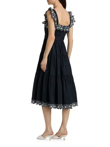 Cinq à Sept Women's Pierson Eyelet-Trim Belted Midi-Dress - Navy White - Size 16 | Thumbnail 5