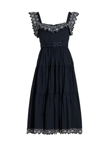 Cinq à Sept Women's Pierson Eyelet-Trim Belted Midi-Dress - Navy White - Size 16 | Thumbnail 1