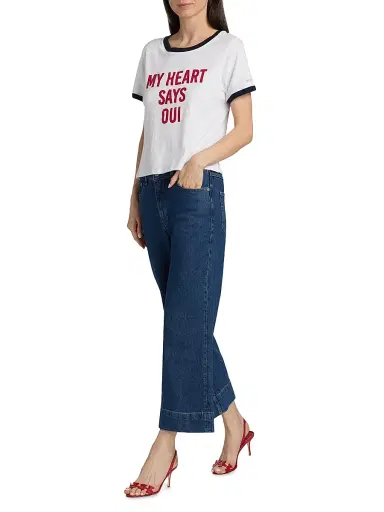 Cinq à Sept Women's My Heart Says Oui Shrunken Ringer T-Shirt - White Multi - Size XL | Thumbnail 2