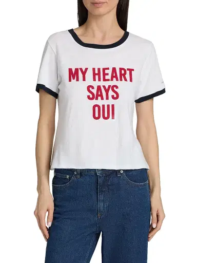 Cinq à Sept Women's My Heart Says Oui Shrunken Ringer T-Shirt - White Multi - Size XL | Thumbnail 3