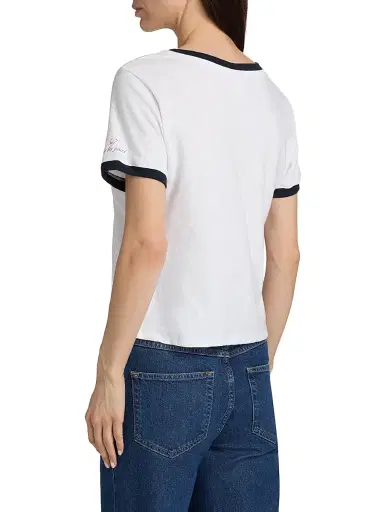 Cinq à Sept Women's My Heart Says Oui Shrunken Ringer T-Shirt - White Multi - Size XL | Thumbnail 5