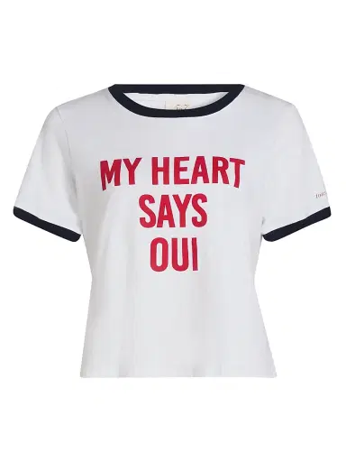 Cinq à Sept Women's My Heart Says Oui Shrunken Ringer T-Shirt - White Multi - Size XL | Thumbnail 1