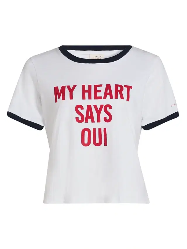 Women's My Heart Says Oui Shrunken Ringer T-Shirt - White Multi