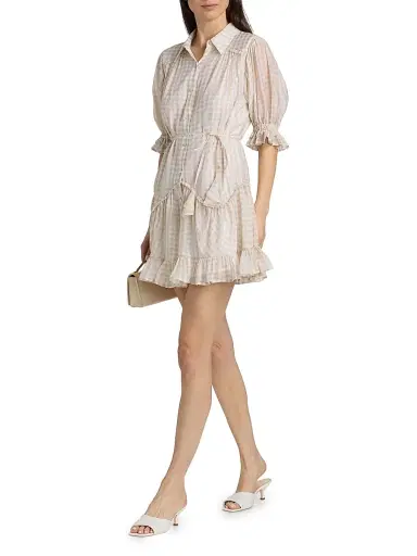 Cinq à Sept Women's Gwendoline Gingham Voile Minidress - Khaki White - Size 14 | Thumbnail 2