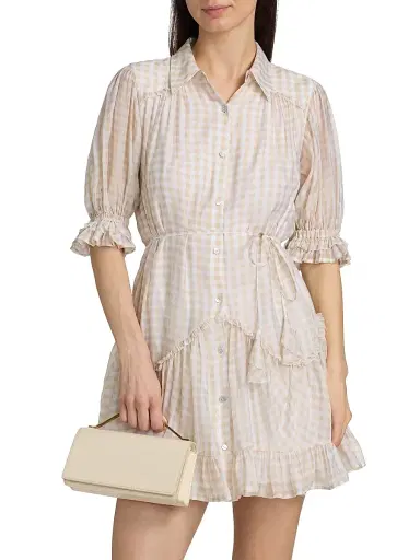 Cinq à Sept Women's Gwendoline Gingham Voile Minidress - Khaki White - Size 14 | Thumbnail 3