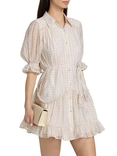 Cinq à Sept Women's Gwendoline Gingham Voile Minidress - Khaki White - Size 14 | Thumbnail 4