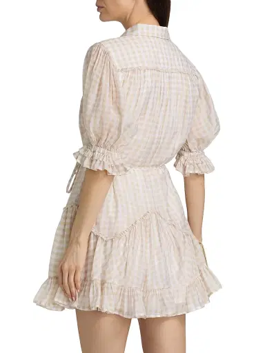 Cinq à Sept Women's Gwendoline Gingham Voile Minidress - Khaki White - Size 14 | Thumbnail 5