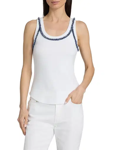 Cinq à Sept Women's Quenta Bicolor Fringe Tank - White Twilight - Size XL | Thumbnail 3