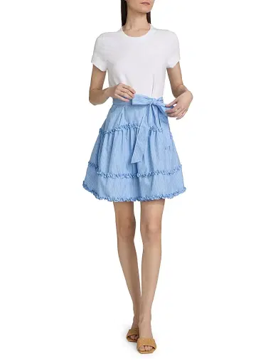 Cinq à Sept Women's Jessie Mixed-Media Belted Cotton-Blend Minidress - White Blue Wisteria Multi - Size XL | Thumbnail 2
