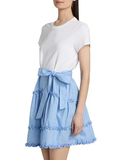 Cinq à Sept Women's Jessie Mixed-Media Belted Cotton-Blend Minidress - White Blue Wisteria Multi - Size XL | Thumbnail 4