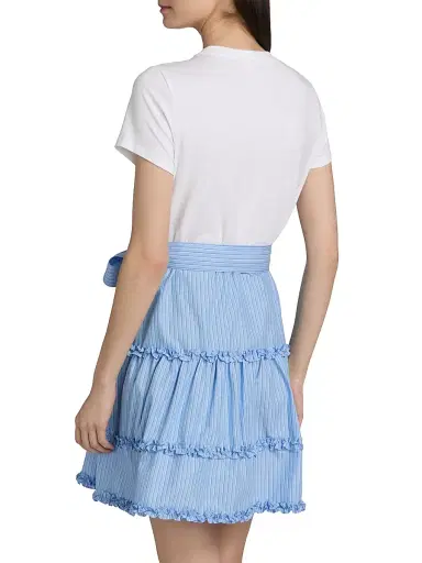 Cinq à Sept Women's Jessie Mixed-Media Belted Cotton-Blend Minidress - White Blue Wisteria Multi - Size XL | Thumbnail 5