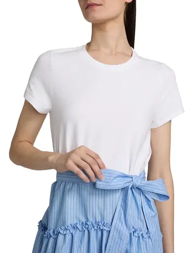 Cinq à Sept Women's Jessie Mixed-Media Belted Cotton-Blend Minidress - White Blue Wisteria Multi - Size XL | Thumbnail 6