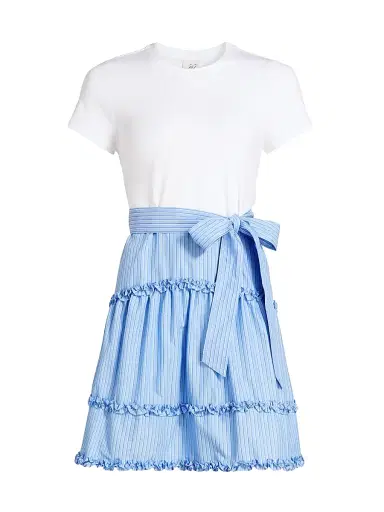 Cinq à Sept Women's Jessie Mixed-Media Belted Cotton-Blend Minidress - White Blue Wisteria Multi - Size XL | Thumbnail 1