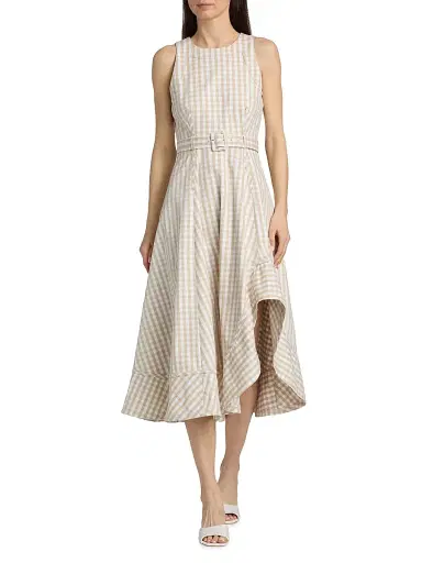 Cinq à Sept Women's Zelda Gingham Denim Asymmetric Tea-Length Dress | Thumbnail 2