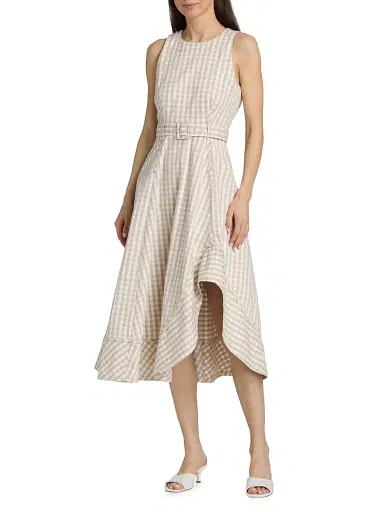 Cinq à Sept Women's Zelda Gingham Denim Asymmetric Tea-Length Dress | Thumbnail 3