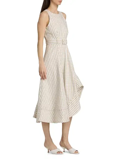 Cinq à Sept Women's Zelda Gingham Denim Asymmetric Tea-Length Dress | Thumbnail 4